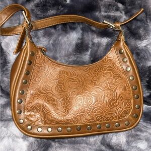Fashion express Embossed Brown faux Leather Shoulder Bag